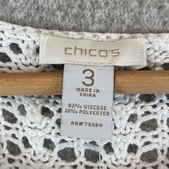 Chico’s Nancy open knit sweater crochet pearl white XL/3 travel collection - Picture 5 of 9